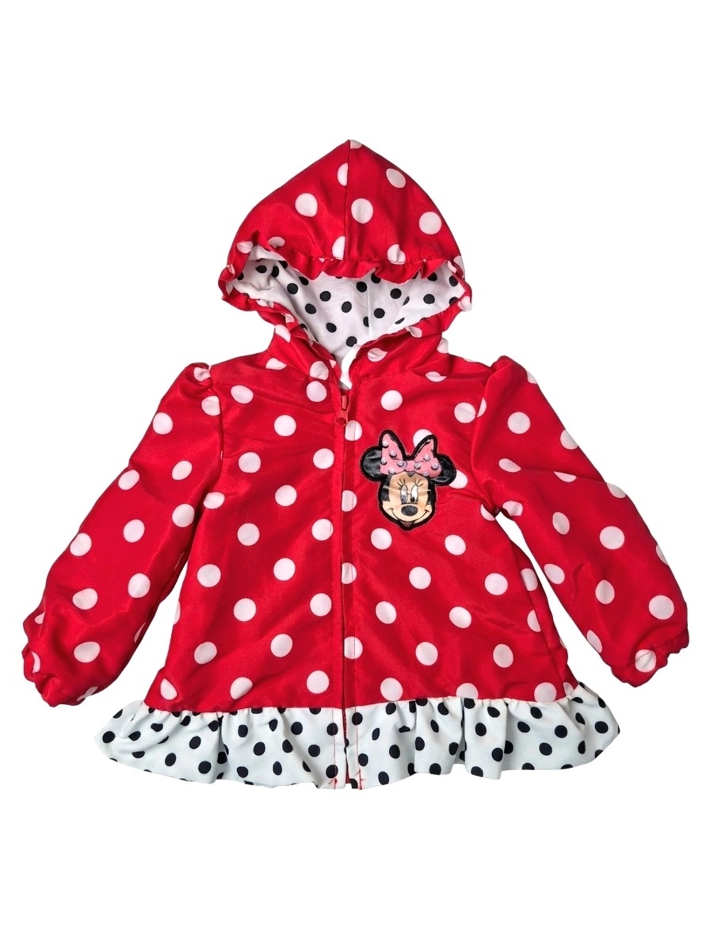 Disney Minnie Mouse Red Polka Dot Hooded Ruffle Windbreaker Jacket 24M